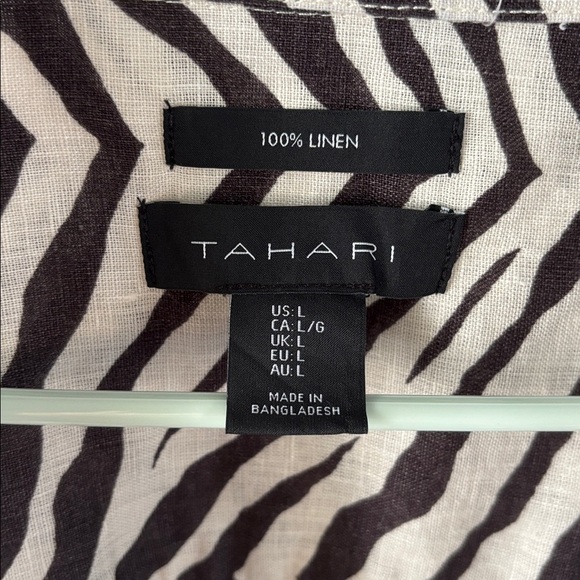 Tahari 100% Linen Button Up Shirt Zebra Print Large Nice!! - Picture 2 of 8